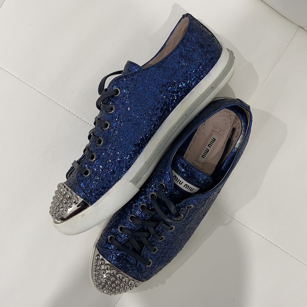MIU MIU Blue Glitter Sneakers Sz 41 - Picture 3 of 6